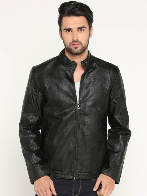 

SHOWOFF Men Black Solid Lightweight Biker Jacket