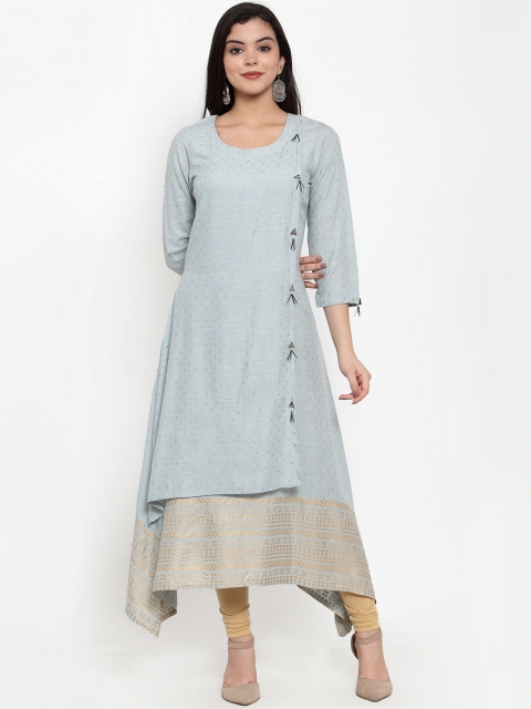 

Aujjessa Women Pastel Blue Printed Layered A-Line Kurta