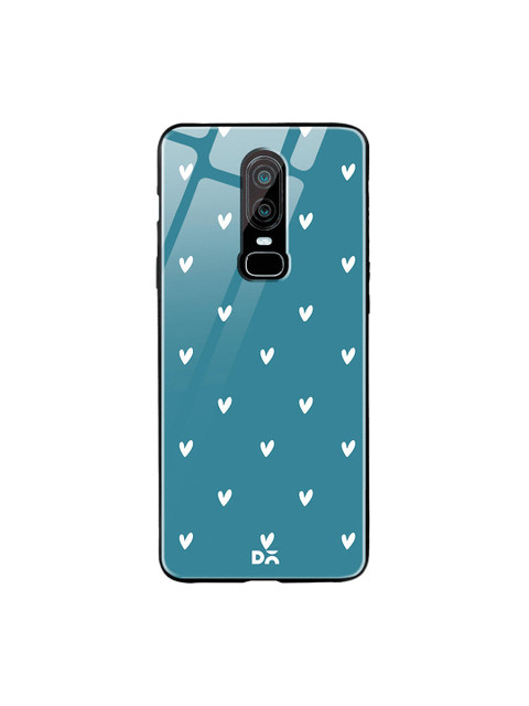 

DailyObjects Teal Blue & White Bundle Heart Teal OnePlus 6 Glass Case