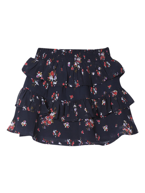 

Cherokee Girls Navy Blue & Pink Floral Printed Knee-Length Tiered Skirt