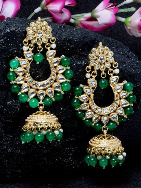 

DUGRISTYLE Green Gold Plated Classic Jhumkas
