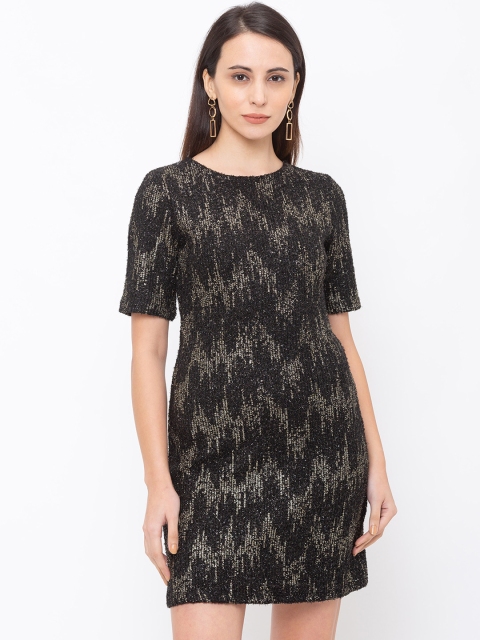 

Globus Women Black Self Design A-Line Dress