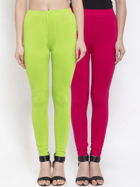 

TAG 7 Women Pack Of 2 Solid Ankle-Length Leggings, Lime green