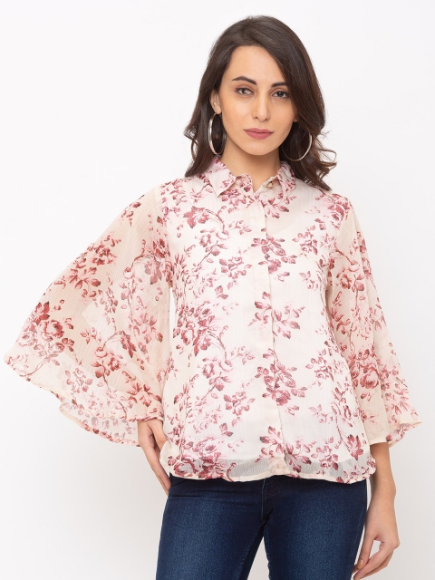 

Globus Women Pink Floral Printed Shirt Style Top