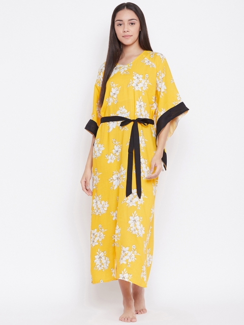 

The Kaftan Company Yellow & White Printed Nightdress