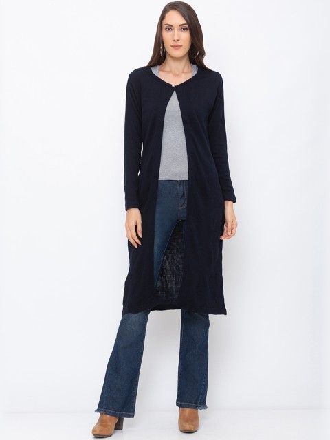 

Globus Women Navy Blue Solid Longline Open Front Shrug