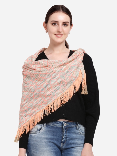 

Mesmora Women Peach-Coloured Embroidered Stole