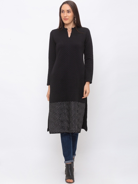

Globus Women Black & White Woven Design Straight Kurta