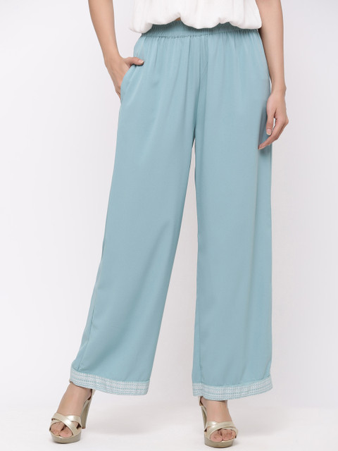 

Juniper Women Sea Green Hem Design Wide Leg Palazzos