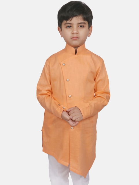 SG YUVRAJ Boys Orange Solid Angrakha Kurta