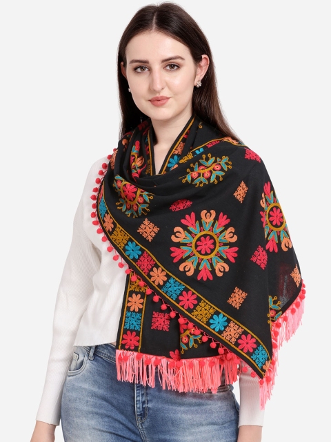 

Mesmora Women Black & Red Embroidered Stole