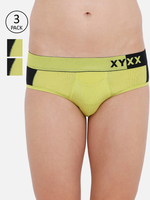 

XYXX Men Pack Of 3 Yellow & Black Colourblocked Ultra-Soft Antimicrobial Basic Briefs XYBRF3PCKN267XXL