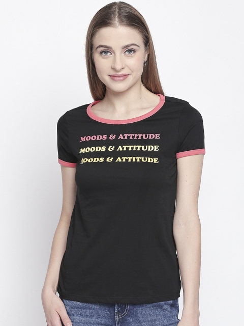 

Honey by Pantaloons Women Black Printed Round Neck T-shirt