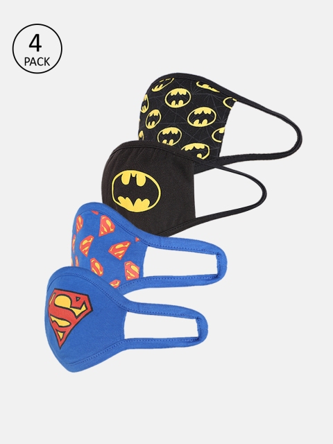 

Kids Ville Boys 4 Pcs 3 Ply Reusable Superman & Batman Printed Cloth Masks, Blue
