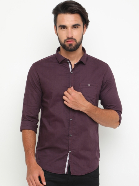 

WITH Men Purple Slim Fit Linen Solid Casual Shirt