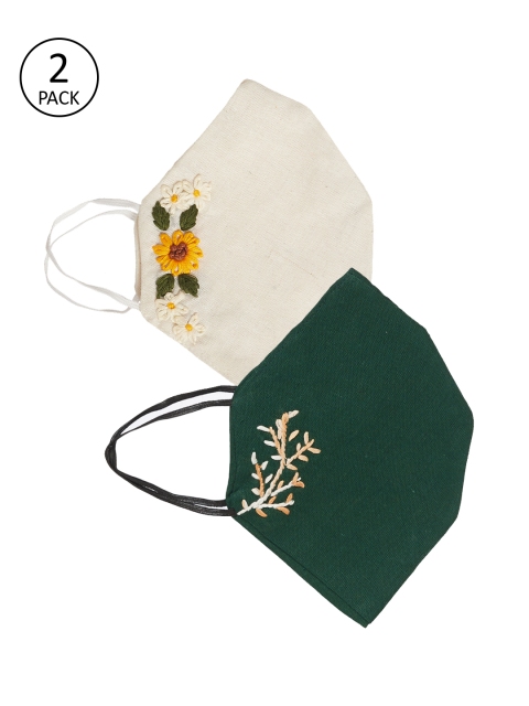 

Priyaasi Unisex 2 Pcs Embroidered 2-Ply Reusable Masks, White