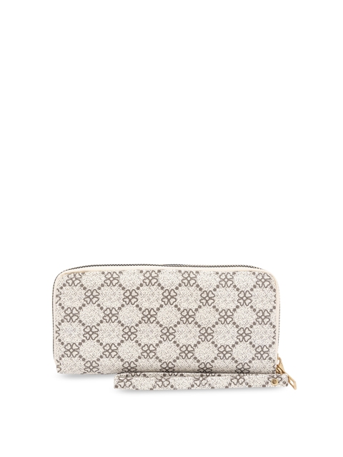 

Satchel Bags Women Off-White & Brown Printed Zip Around Wallet