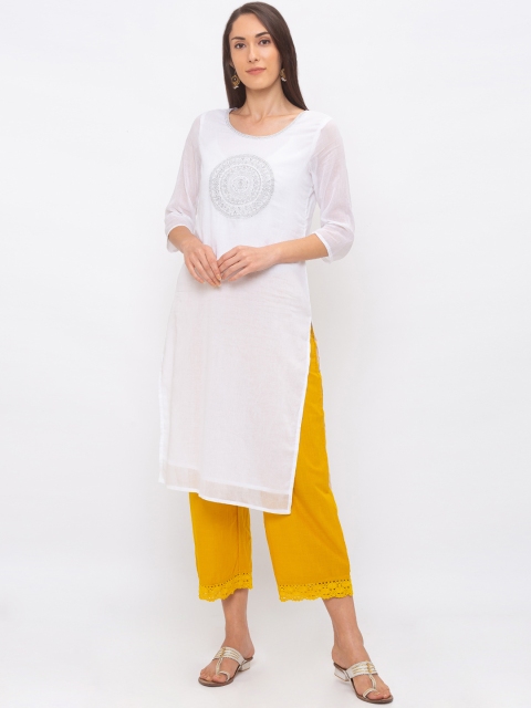 

Globus Women White Embroidered Straight Kurta