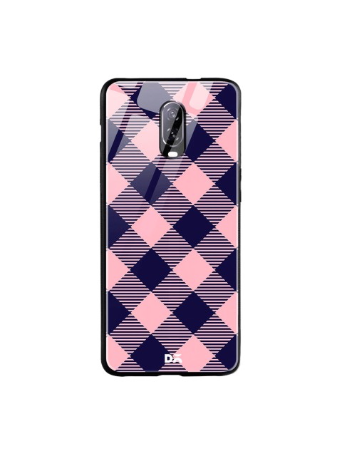

DailyObjects Pink & Navy Blue Small Static Bubblrgum Checks OnePlus 6T Glass Case