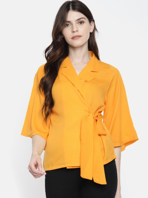 

Akiva Women Mustard Yellow Solid Wrap Top