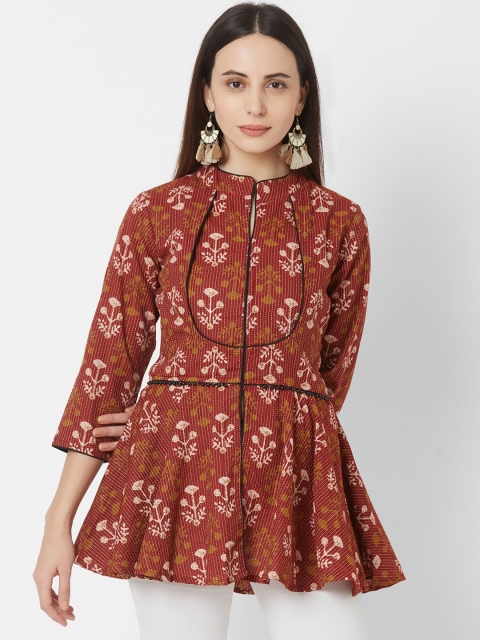 

Vedic Women Maroon & Beige Printed Pure Cotton A-Line Kurti