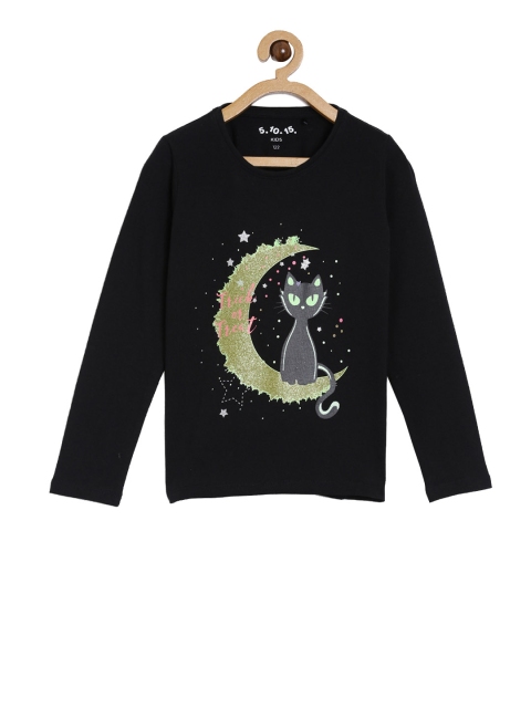 

5.10.15 Girls Black & Green Printed Round Neck T-shirt