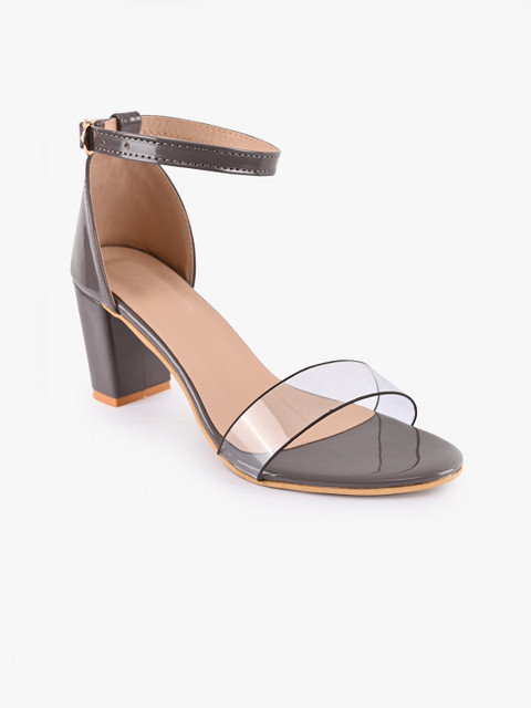 

BuckleUp Women Grey & Transparent Solid Block Heels