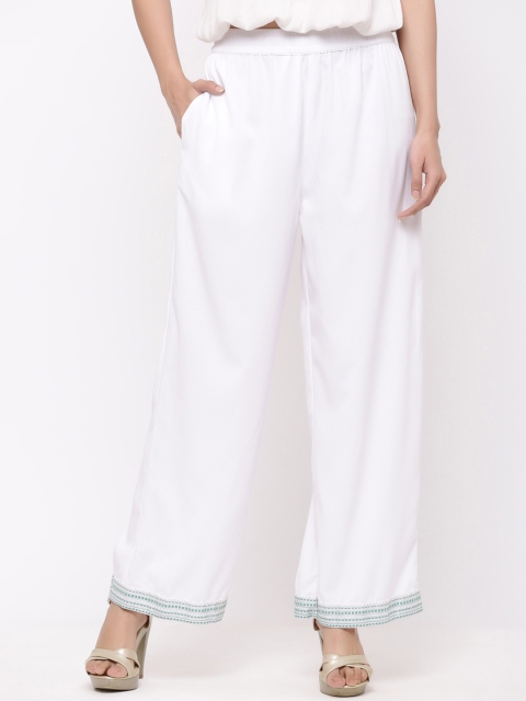 

Juniper Women White Solid Wide Leg Palazzos