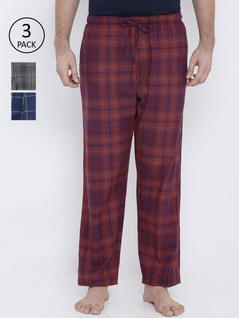 

XYXX Men Multicolored Pack of 3 Checked Lounge Pants, Multi