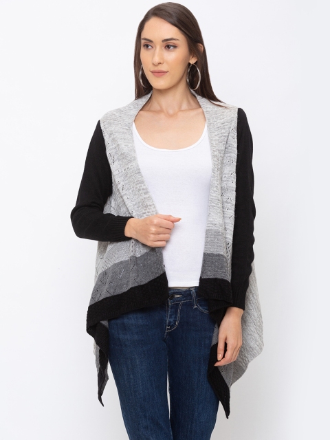 

Globus Women Grey & Black Colourblocked Open Front Shrug