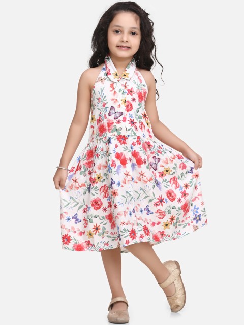 

BownBee Girls White Printed Fit and Flare Dress