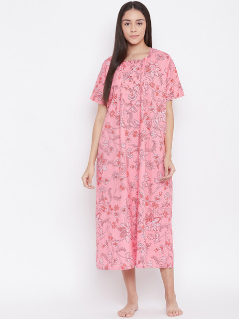 

The Kaftan Company Pink & Off-White Printed Nightdress