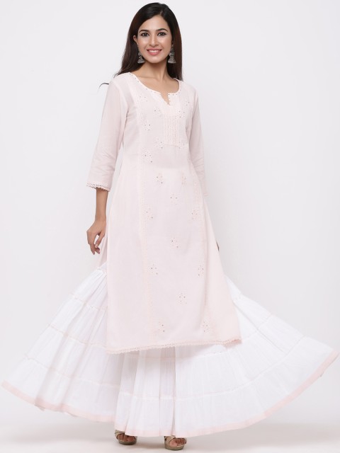 

Juniper Women Pink & White Embroidered Kurta with Sharara