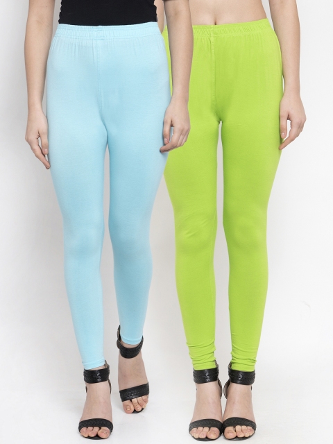 

TAG 7 Women Pack Of 2 Solid Churidhar Length Leggings, Lime green