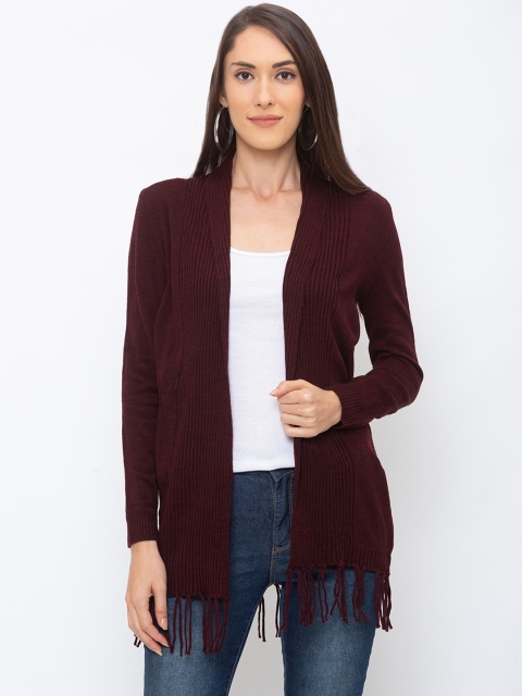 

Globus Women Maroon Solid Open Front Shrug