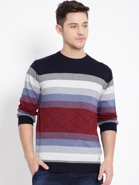 

t-base Men Multicoloured Striped Pullover Sweater, Multi