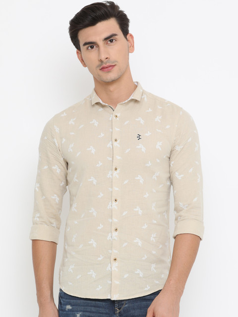 

WITH Men Beige Slim Fit Printed Casual Shirt