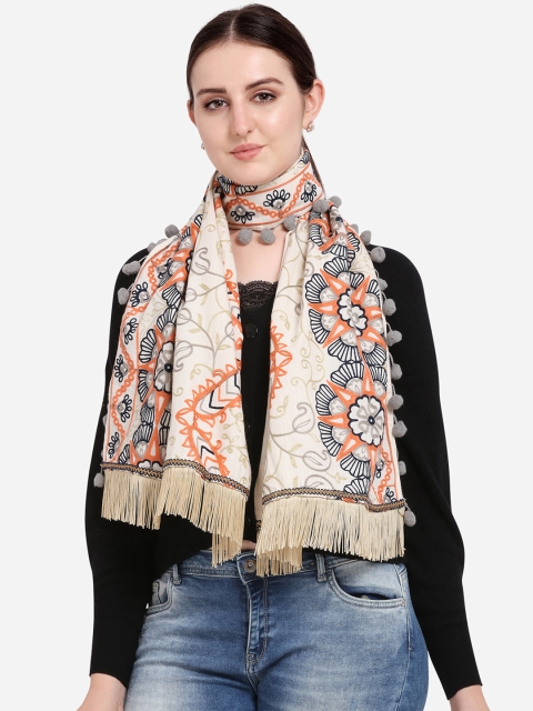 

Mesmora Women Off-White Embroidered Stole