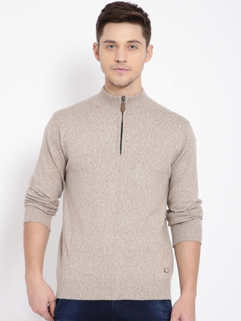 

t-base Men Beige Solid Pullover Sweater