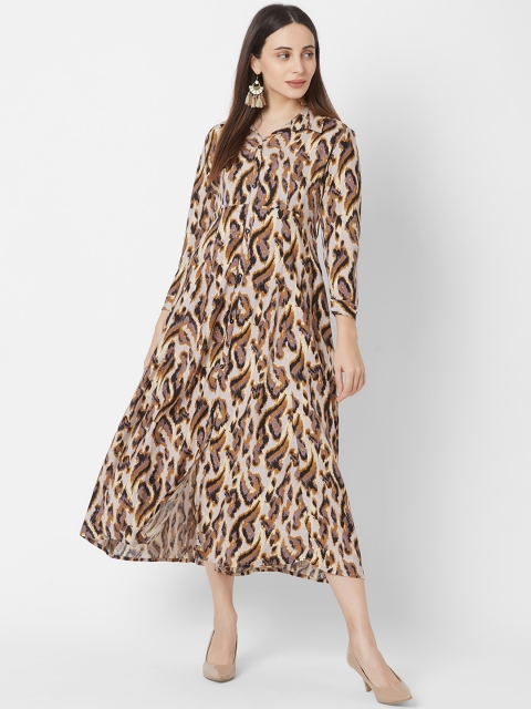 

Vedic Women Beige & Black Printed A-Line Dress