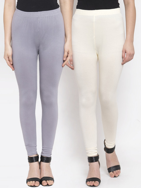 

TAG 7 Women Pack Of 2 Solid Churidar-Length Leggings, Off white