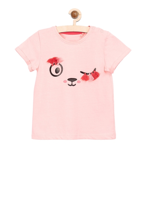 5.10.15 Girls Peach-Coloured Printed Round Neck T-shirt