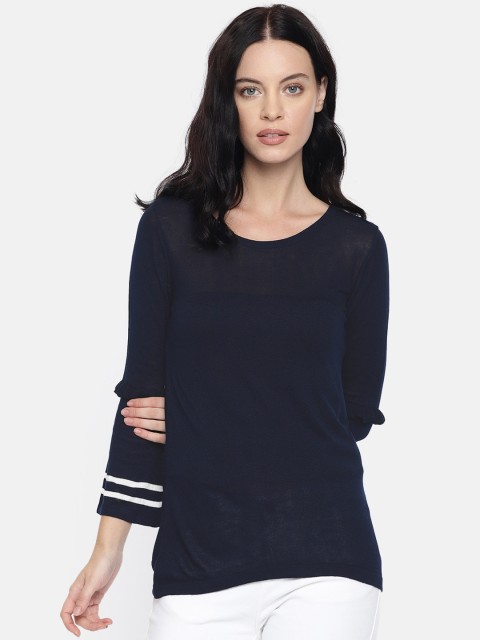 

Akiva Women Navy Blue Solid Knitted Top