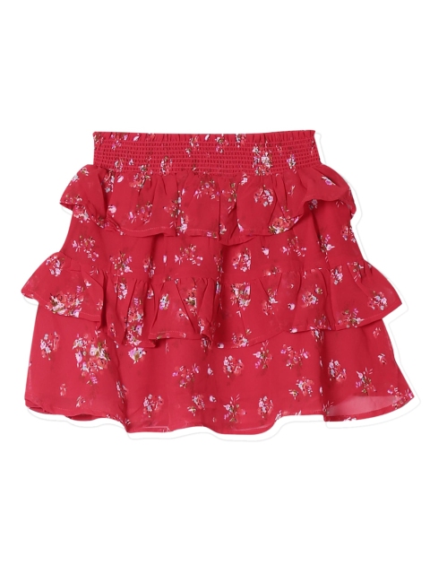 

Cherokee Girls Red & White Floral Printed Tiered Knee-Length Skirt