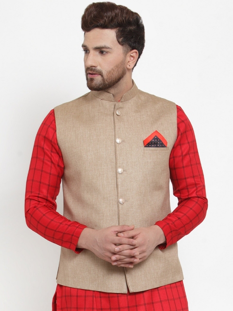 

MAXENCE Men Beige Solid Nehru Jacket
