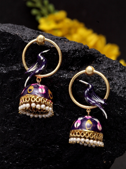 

DUGRISTYLE Navy Blue & Gold-Plated Dome Shaped Jhumkas