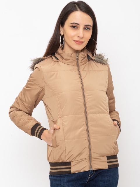 

Globus Women Beige Solid Bomber with a Detachable Hood