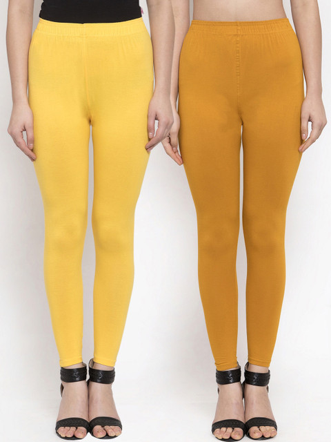

TAG 7 Women Pack Of 2 Solid Ankle-Length Leggings, Mustard