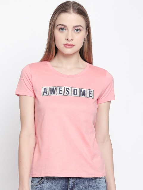 

Honey by Pantaloons Women Pink Printed Round Neck Pure Cotton T-shirt
