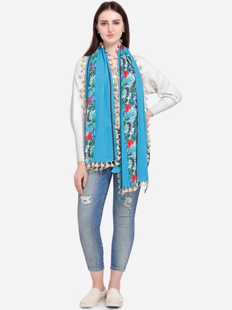 

Mesmora Women Blue Printed Khadi Dupatta, Turquoise blue